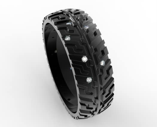 Black Gold Black Gold Tire Tread Diamond Wedding Band-Unique Ring Design