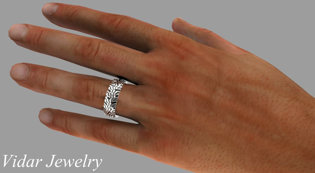 Men's Tire Tread Diamond Wedding Band-Unique Black And White Ring Design – view 5