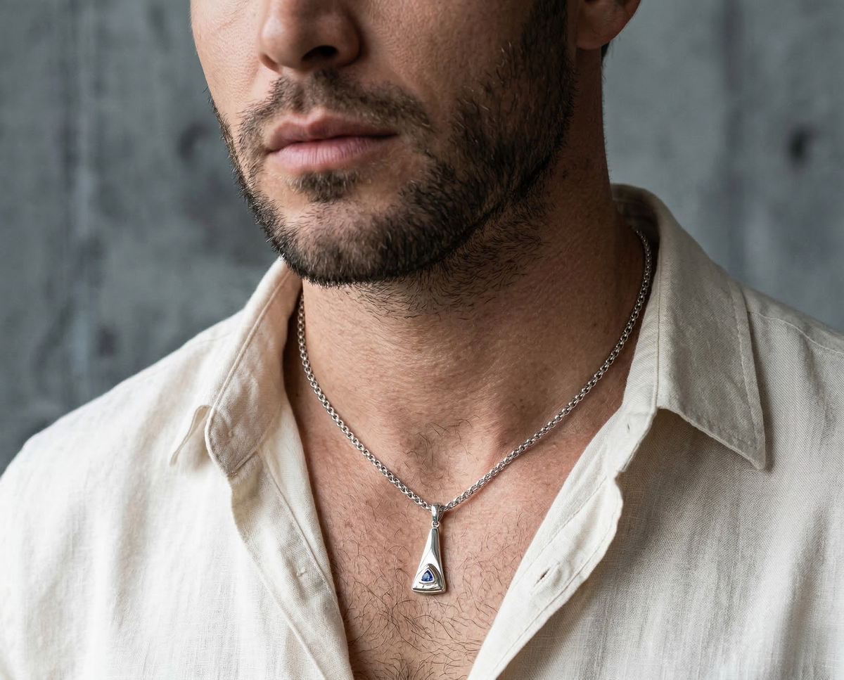 Napoleon Pendant - Blue Sapphire pendant in 14K White Gold, handcrafted by VIDAR Jewelry