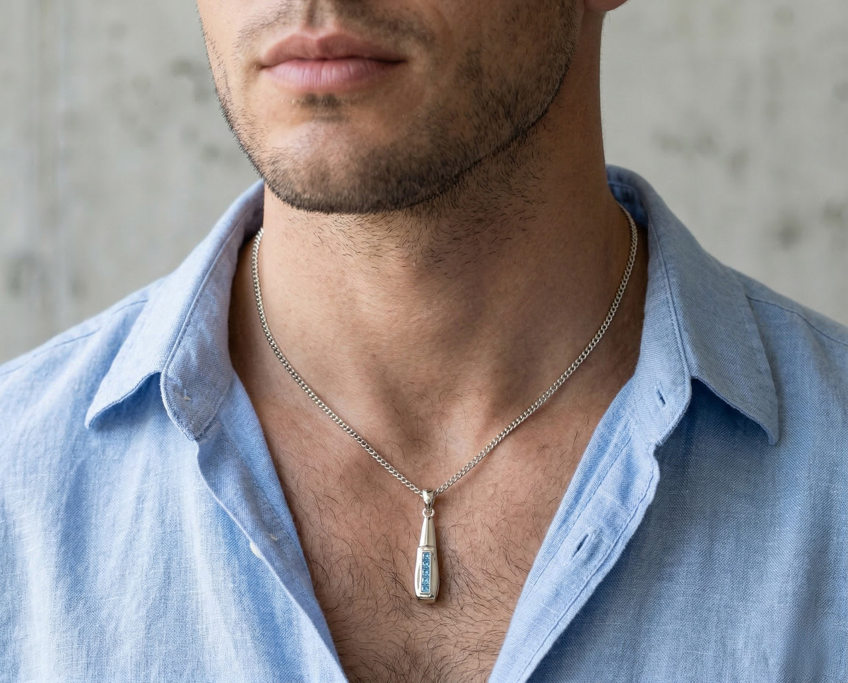 Alexander Pendant - Blue Diamond pendant in 14K White Gold, handcrafted by VIDAR Jewelry
