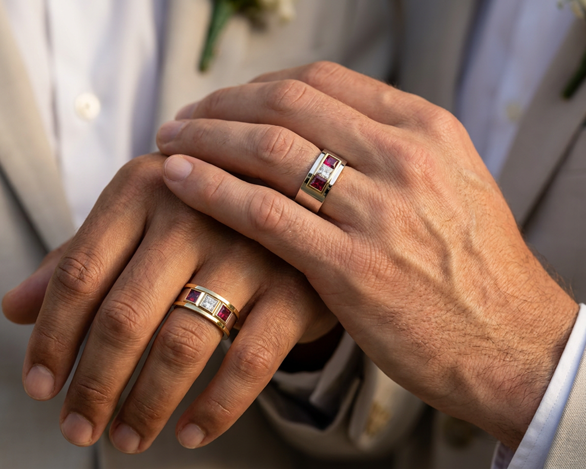 His And His Ruby Wedding Band