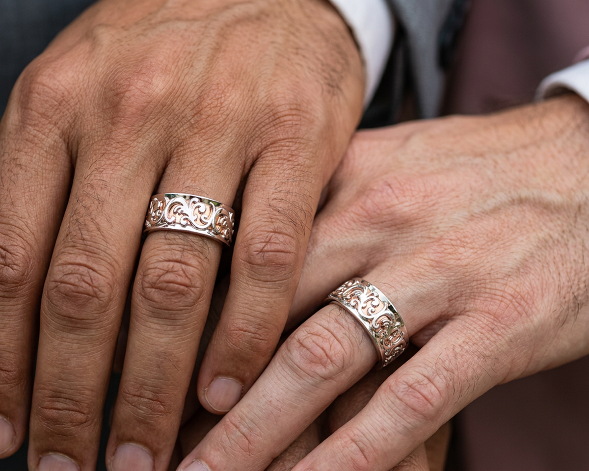 His And His Filigree Wedding Band