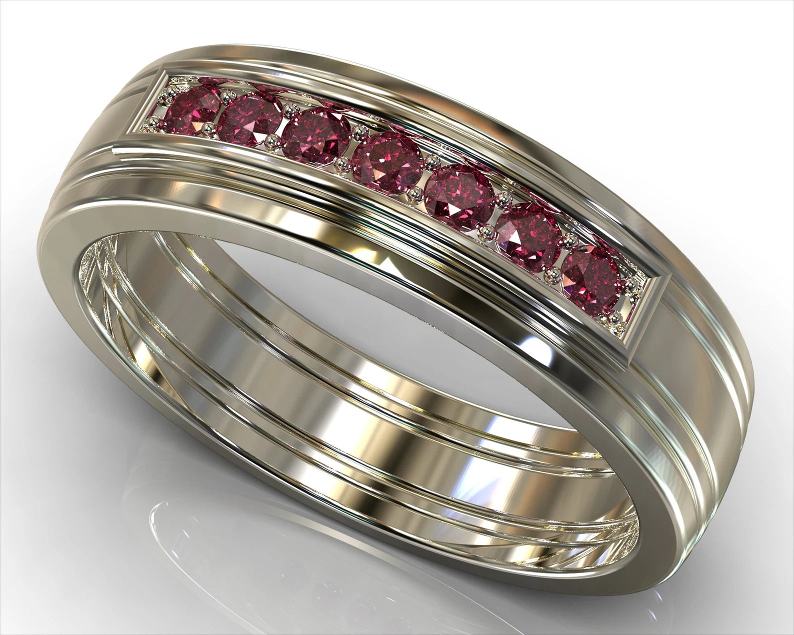 men's Ruby White Gold wedding Band