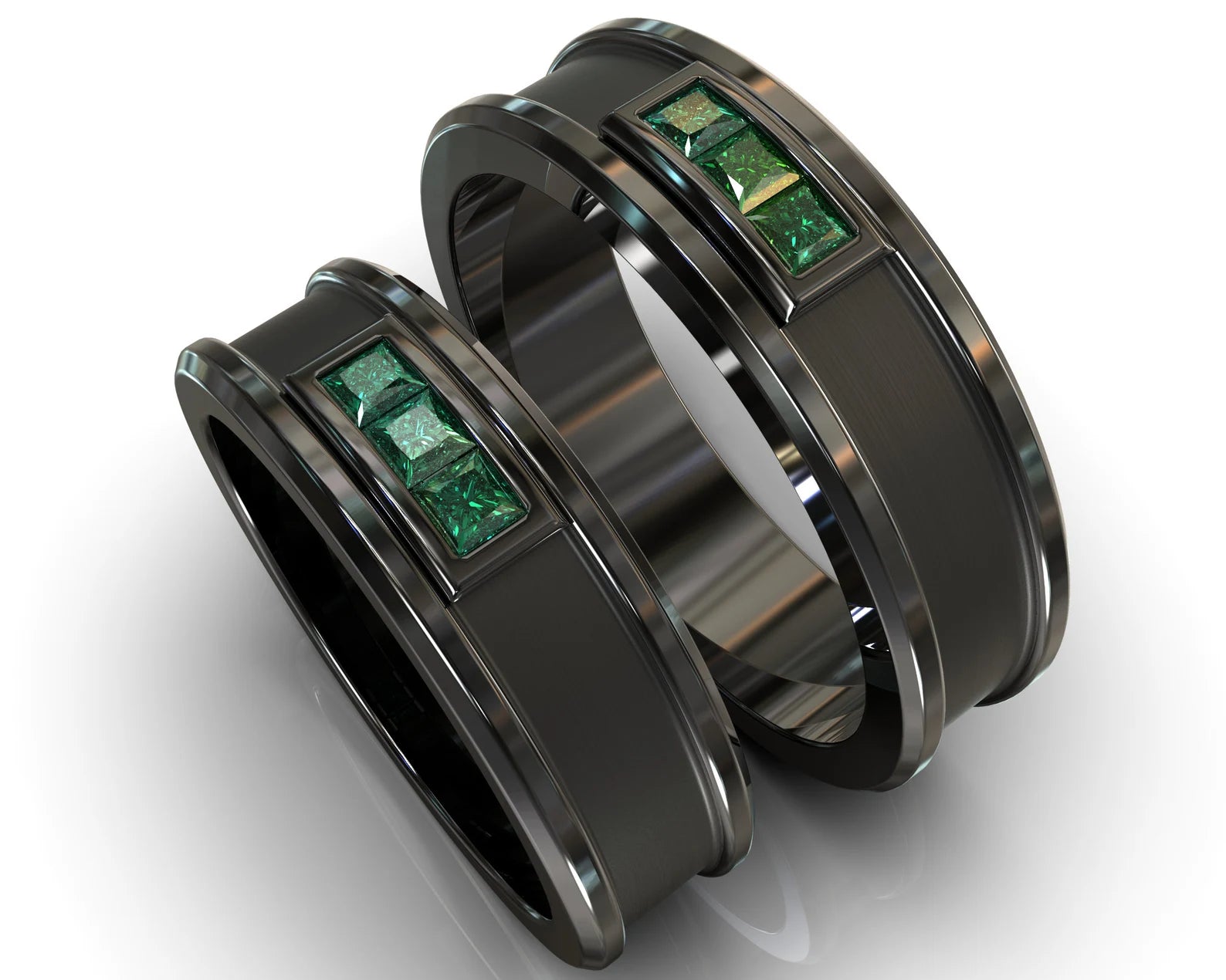 Black Gold Black Gold Emerald His and Hers Matching Wedding Bands - Square Gem