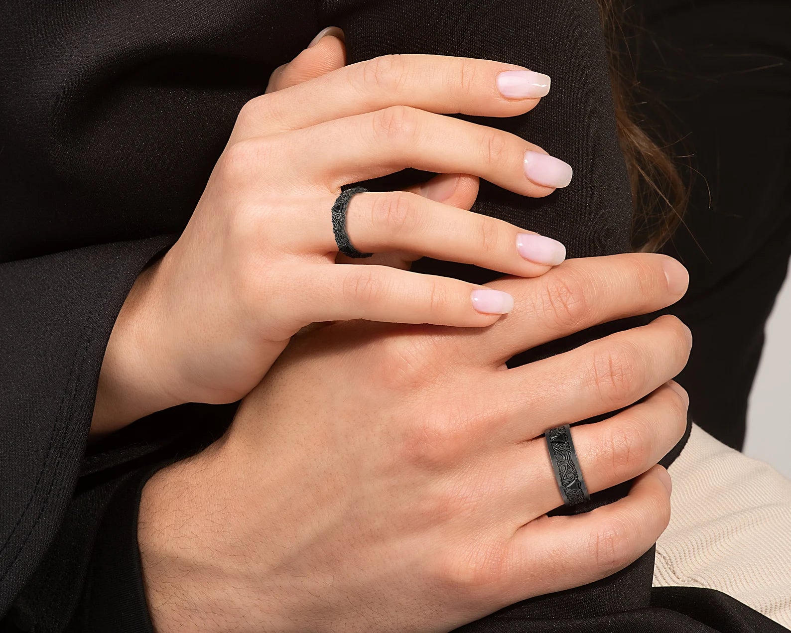 Black Gold Black Gold Black Diamond His and Hers Wedding Bands Set - Triangle Gem