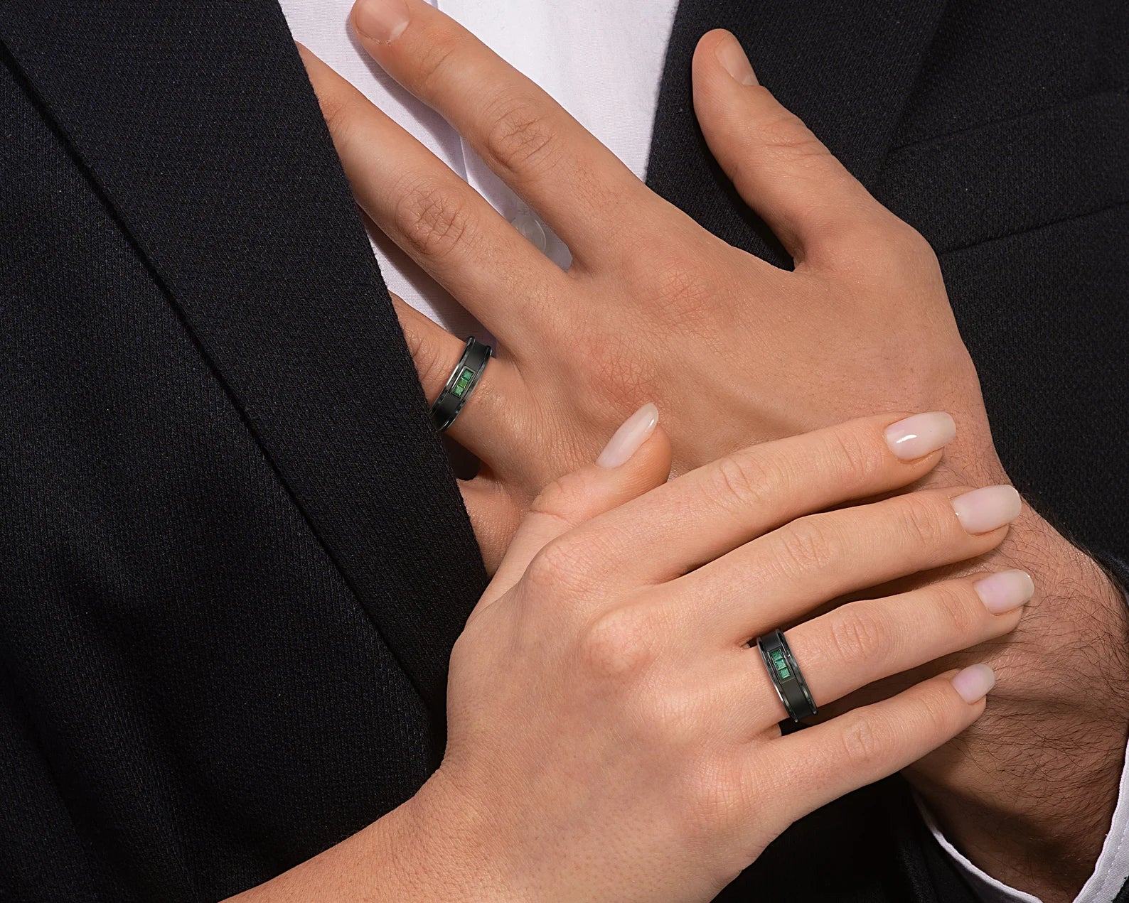 Black Gold Black Gold Emerald His and Hers Matching Wedding Bands - Square Gem