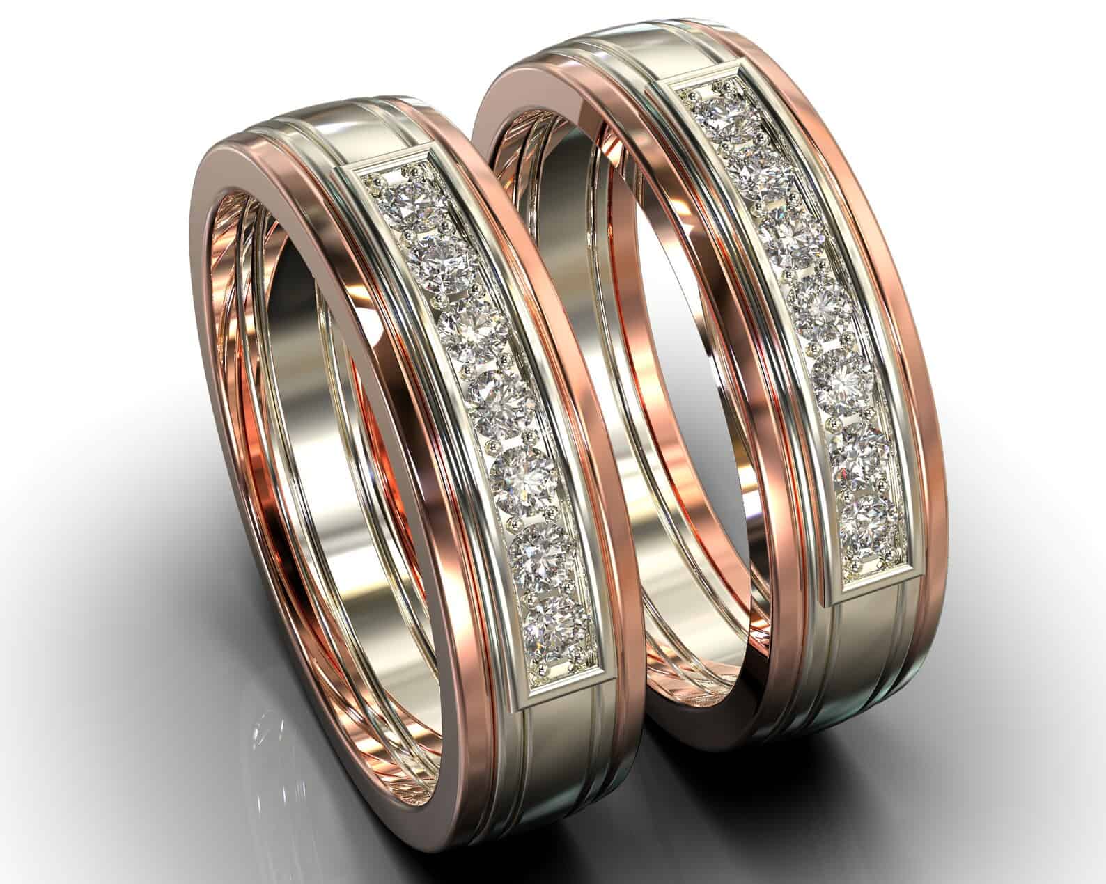 Rose Gold Two Tone Rose Gold Diamond His and His Matching Wedding Bands