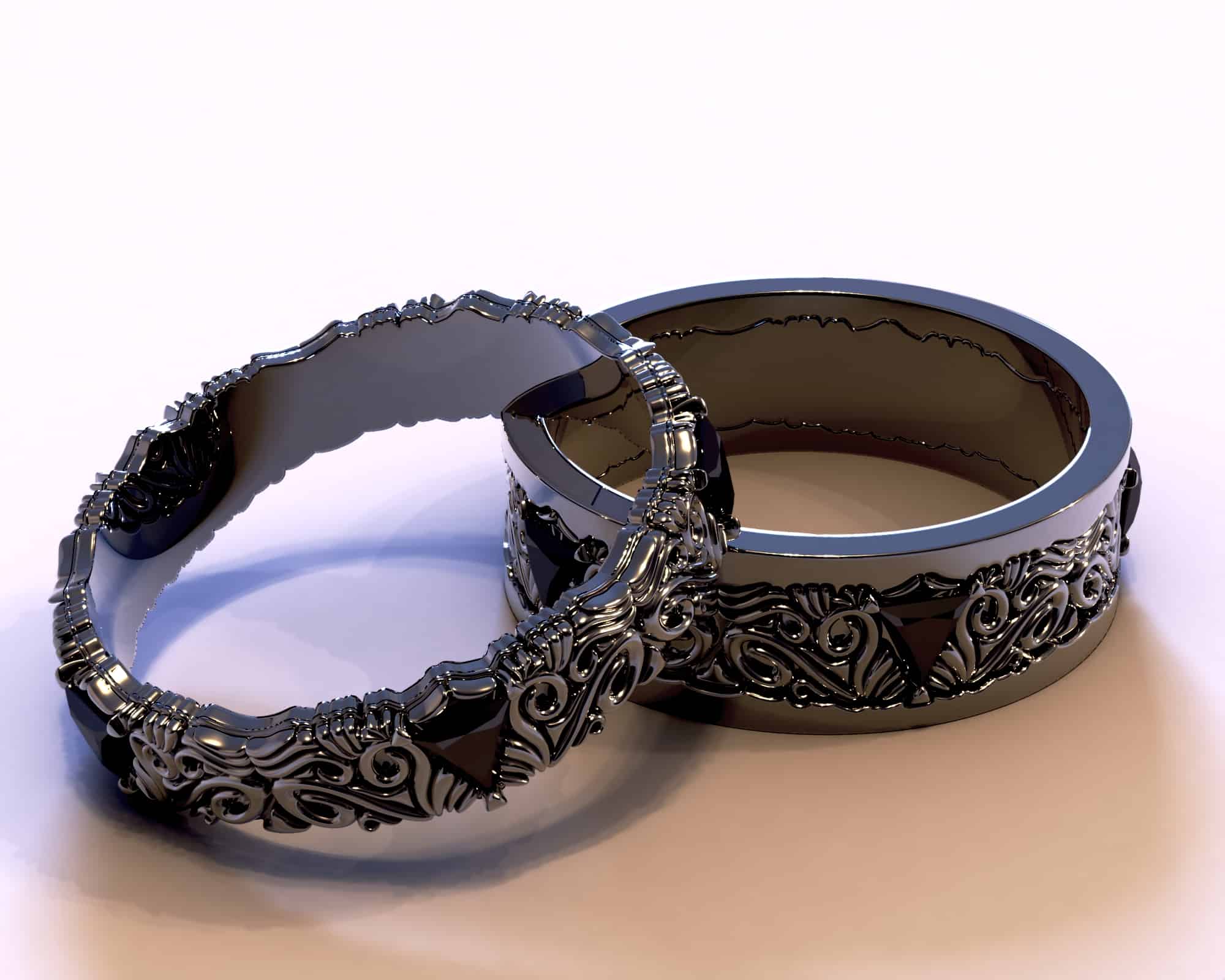 Black Gold Black Diamond His and Hers Wedding Bands Set – Triangle Gem