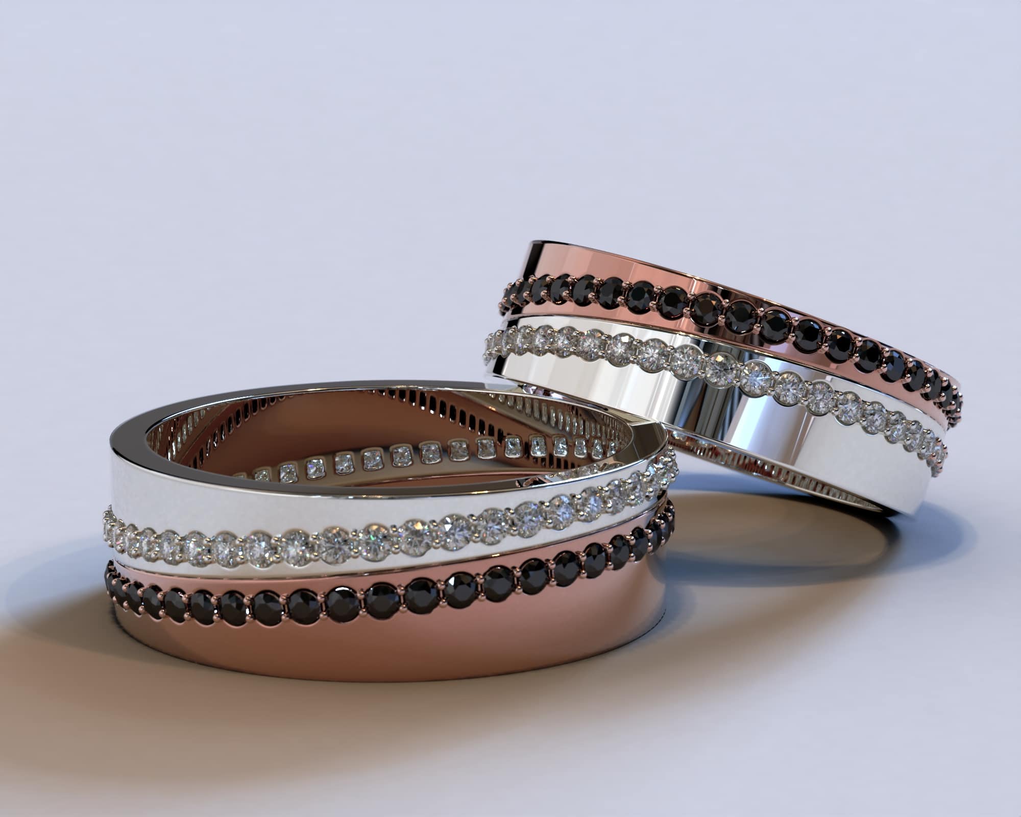 Unique Diamond Two Tone Gold Matching Wedding Bands – Split Diamond Ring