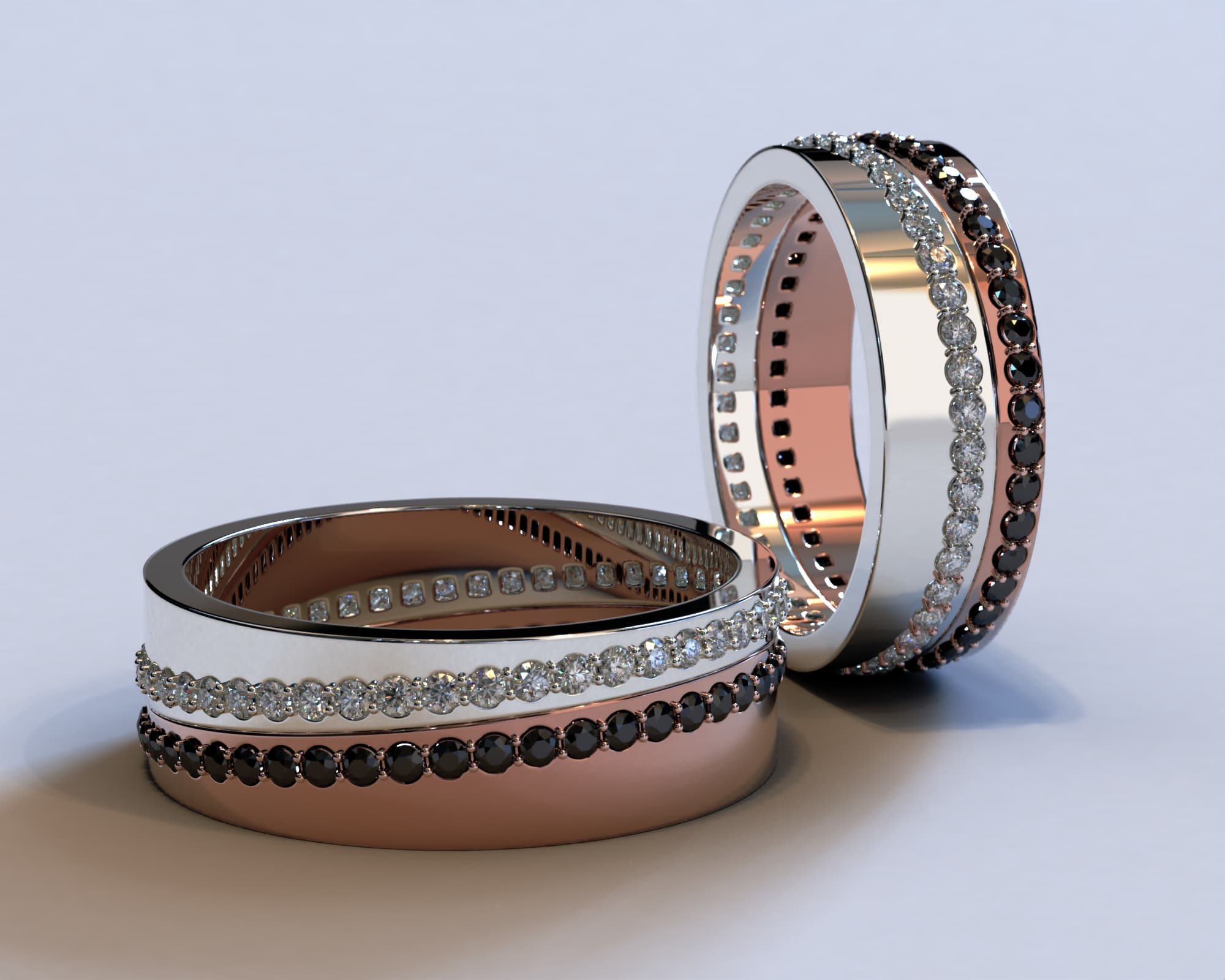 Unique Diamond Two Tone Gold Matching Wedding Bands – Split Diamond Ring