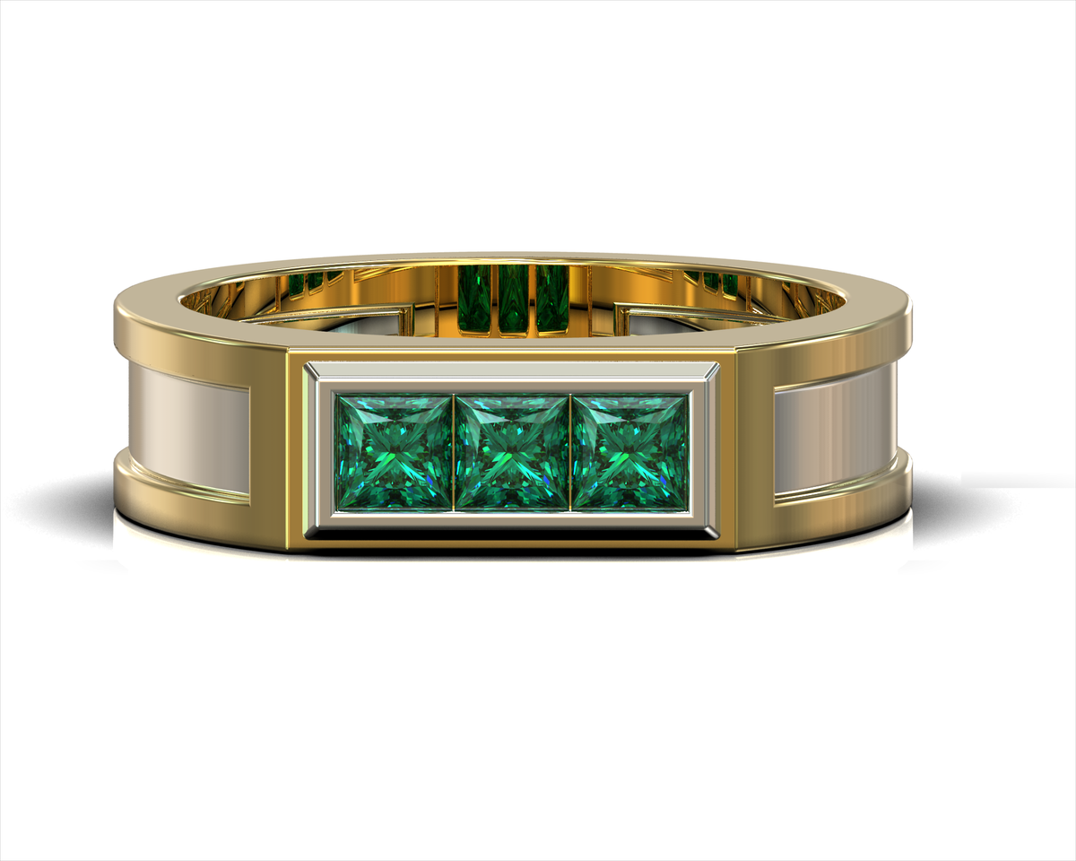 Nefertiti – Three-Stone Emerald Wedding Band