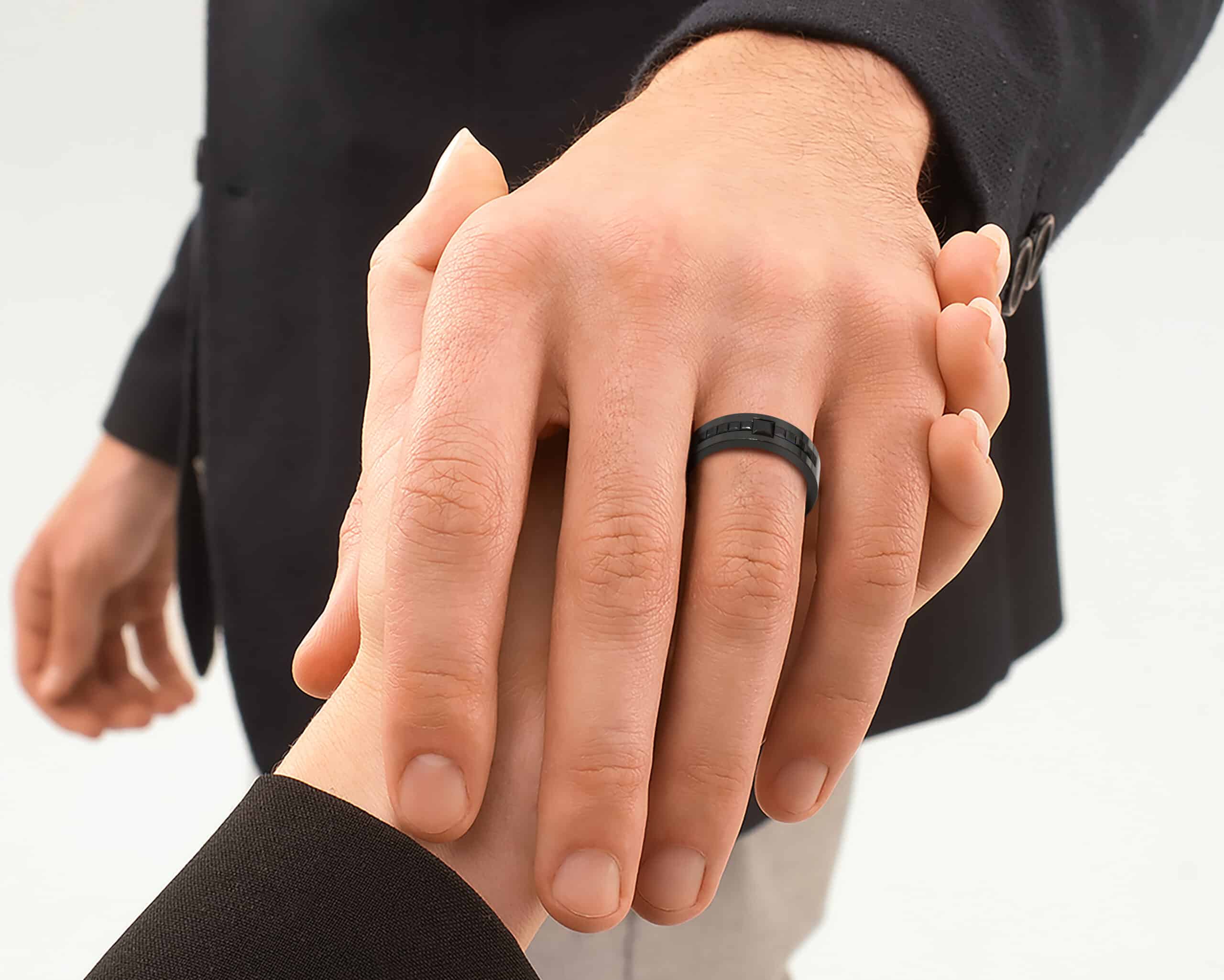 Jet Black Men's Wedding Band - Black Diamond on Black Gold