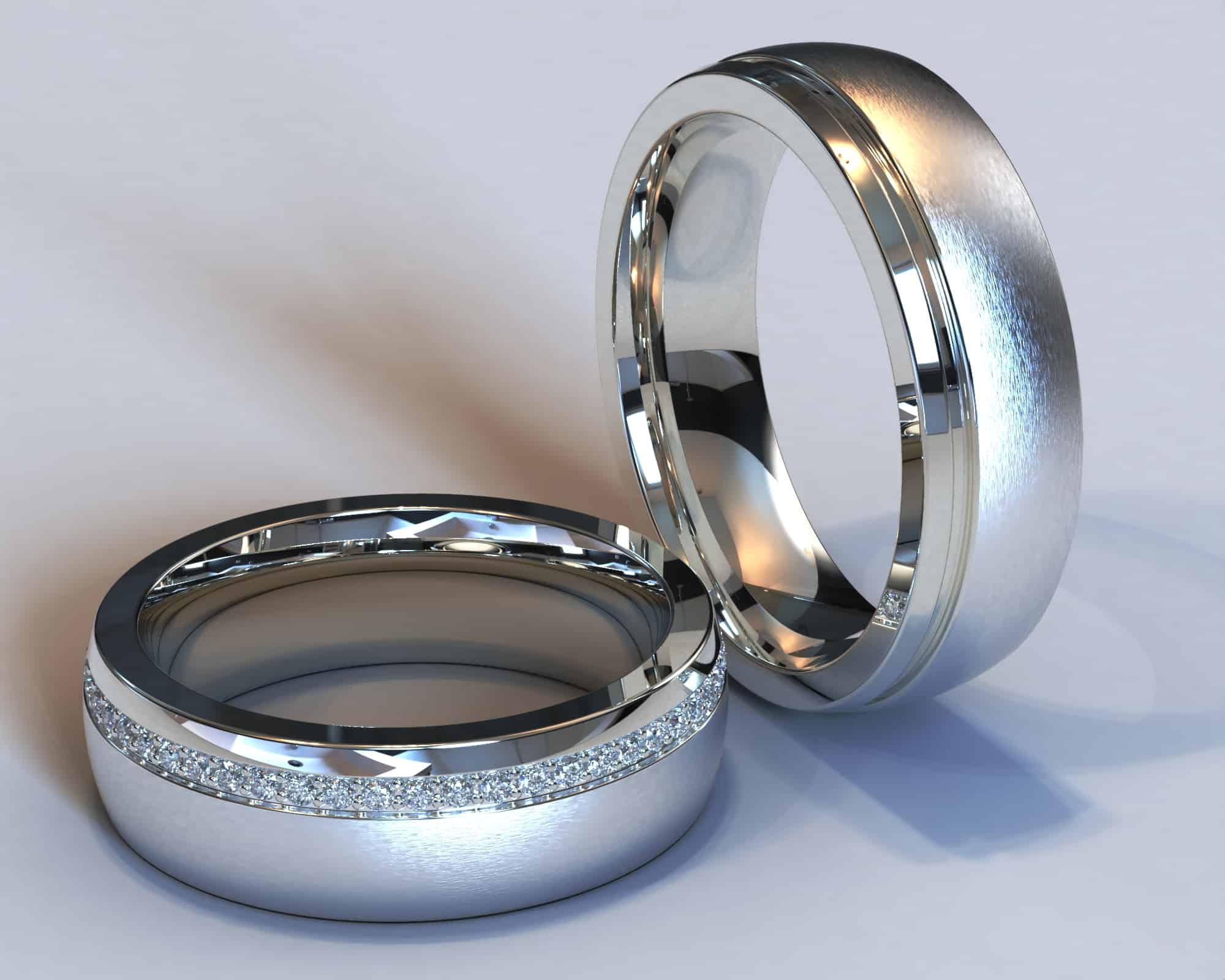 White Gold Diamond Matching Wedding Bands – Two Texture Ring