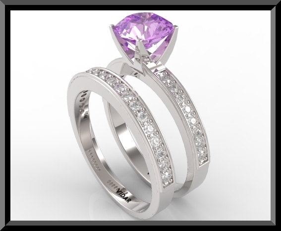 Amethyst Diamond Wedding Ring Set-Bridal Set.