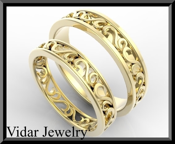 Design Own Wedding Ring set-Unique Yellow Gold Band Set!