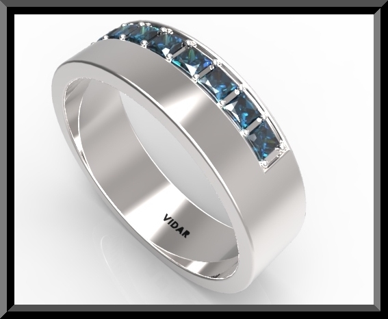 Mens Blue Sapphire Wedding Band In White Gold Or Platinum-Comfort Fit