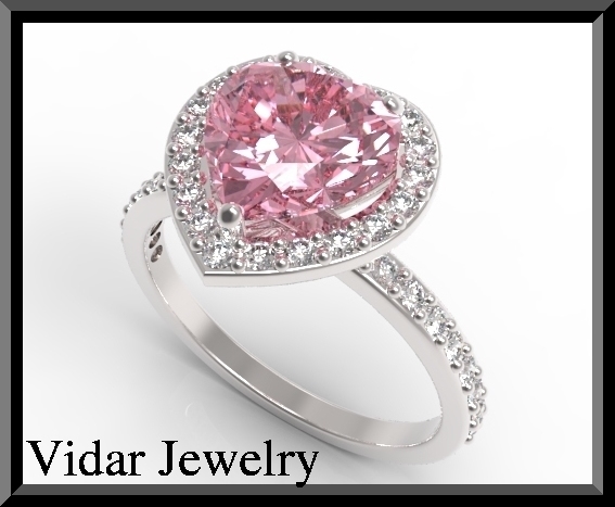Pink Heart Sapphire Engagement Ring-Halo Diamonds