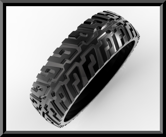 Mens Tire Tread Wedding Ring-Unique Black Gold Ring Design