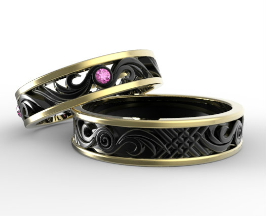 His and Hers Pink Sapphire Wedding Band Set-Unique Matching Wedding ...