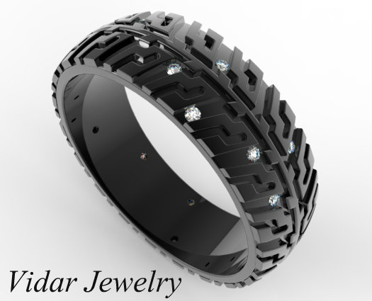 Black Gold Tire Tread Diamond Wedding Band-Unique Ring Design