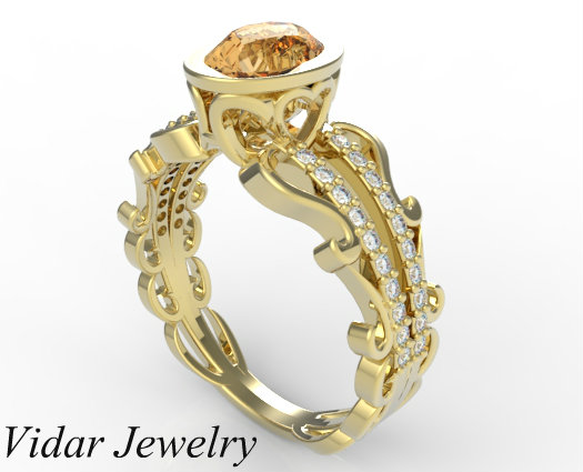 Yellow Topaz And Diamond Engagement Ring (1)
