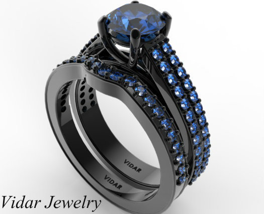 Blue and black wedding rings