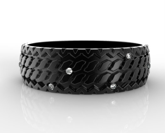 Menâ€™s Diamonds Black Gold Tire Tread Wedding Ring-Unique Ring Design