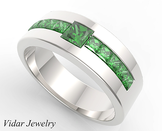 Princess Cut Emerald Wedding Band For Mens Vidar Jewelry