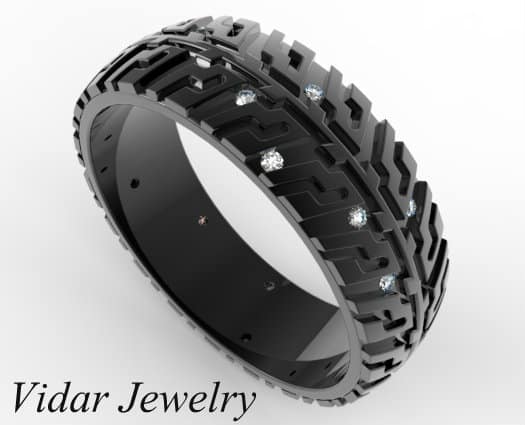 Black Gold Black Gold Tire Tread Diamond Wedding Band-Unique Ring Design