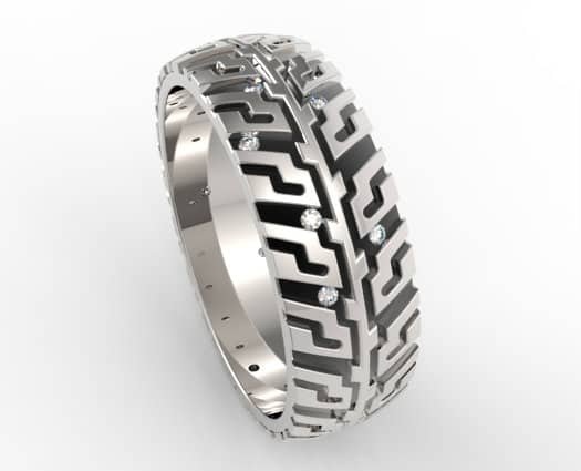 Men's Tire Tread Diamond Wedding Band-Unique Black And White Ring Design – view 2