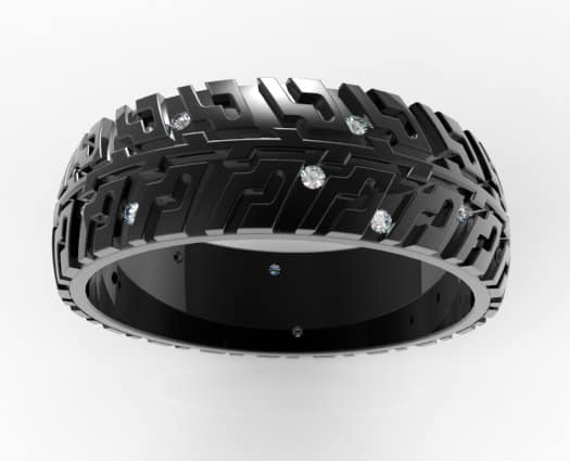 Black Gold Black Gold Tire Tread Diamond Wedding Band-Unique Ring Design
