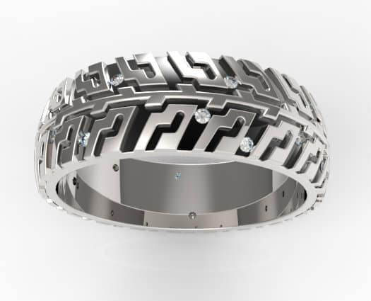 Men's Tire Tread Diamond Wedding Band-Unique Black And White Ring Design – view 4