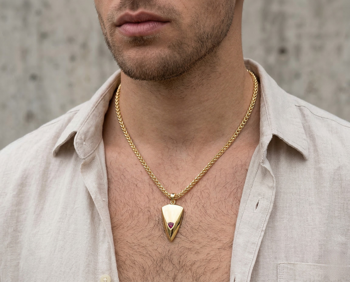 Genghis Pendant - Ruby pendant in 14K Yellow Gold, handcrafted by VIDAR Jewelry