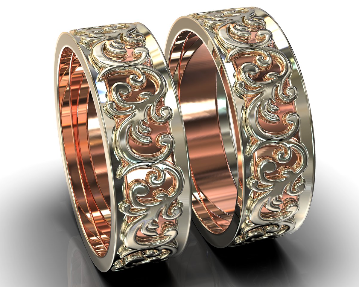 His And His Filigree Wedding Band