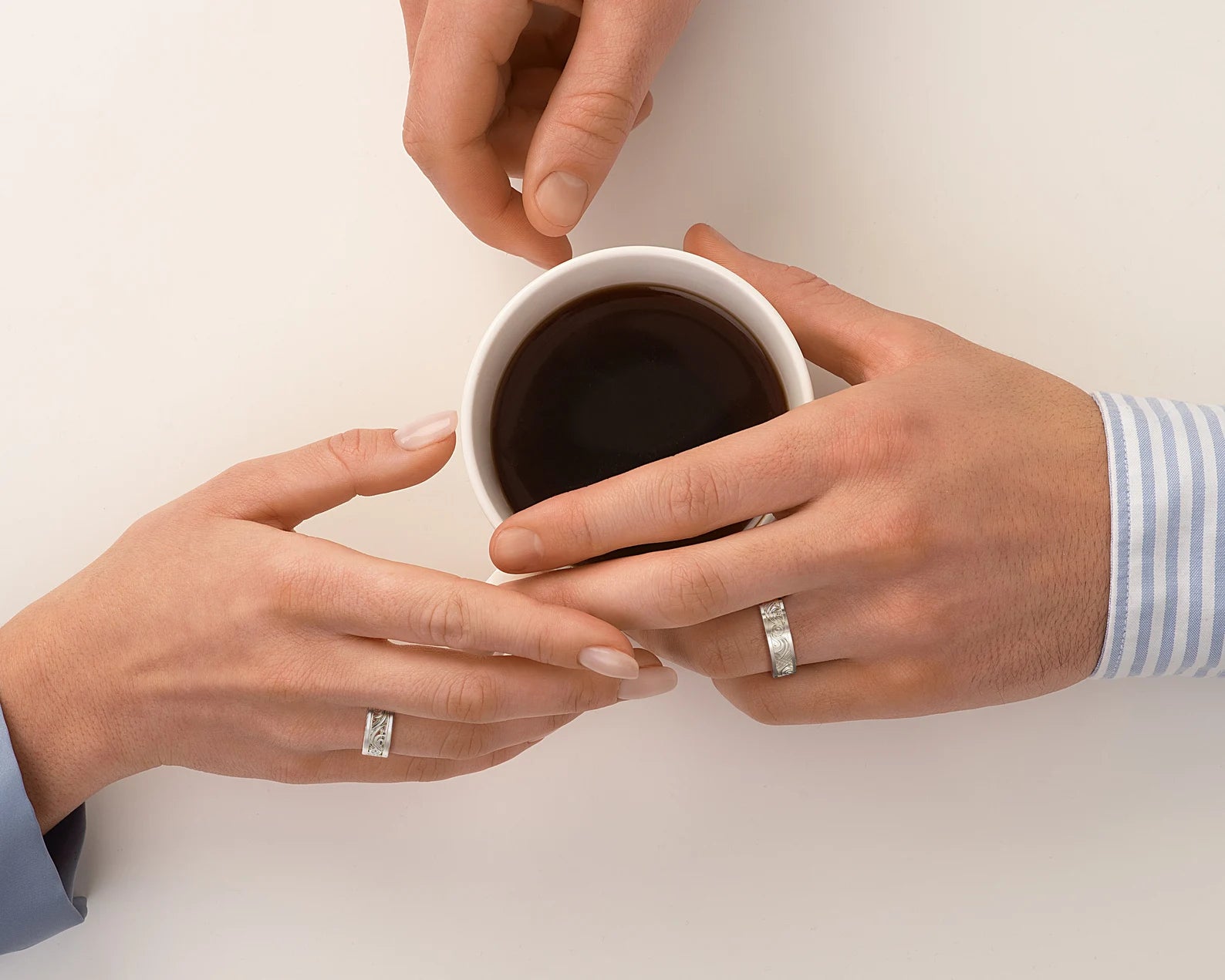 White Gold White Gold Diamond His and Hers Matching Wedding Bands - Filigree Style