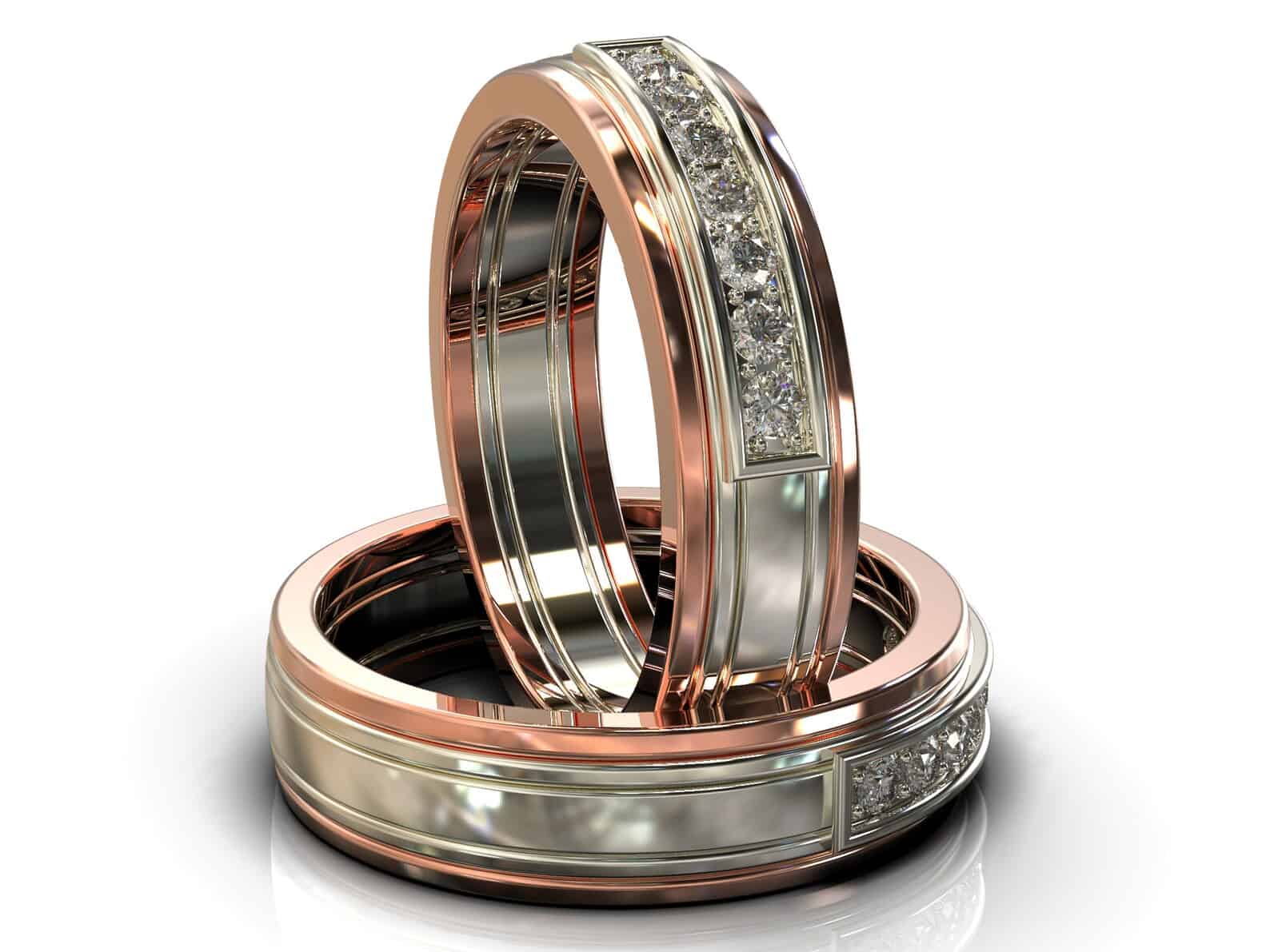 Rose Gold Two Tone Rose Gold Diamond His and His Matching Wedding Bands