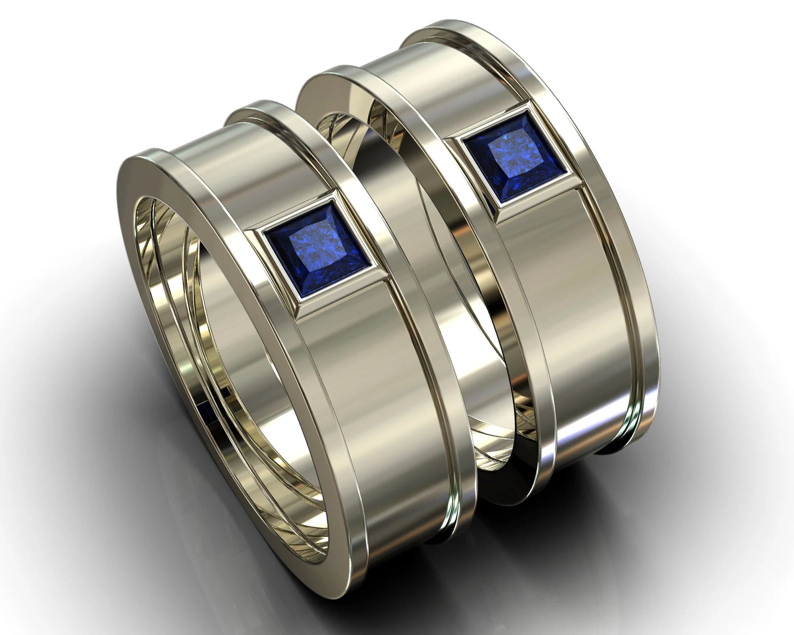 White Gold White Gold Blue Sapphire His and His Matching Wedding Bands
