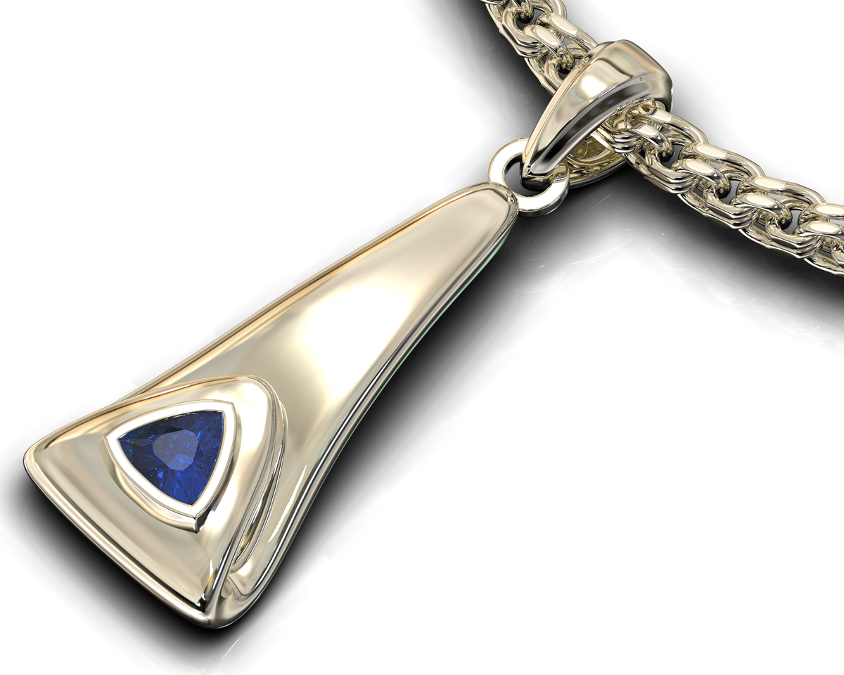 Napoleon Pendant - Blue Sapphire pendant in 14K White Gold, handcrafted by VIDAR Jewelry