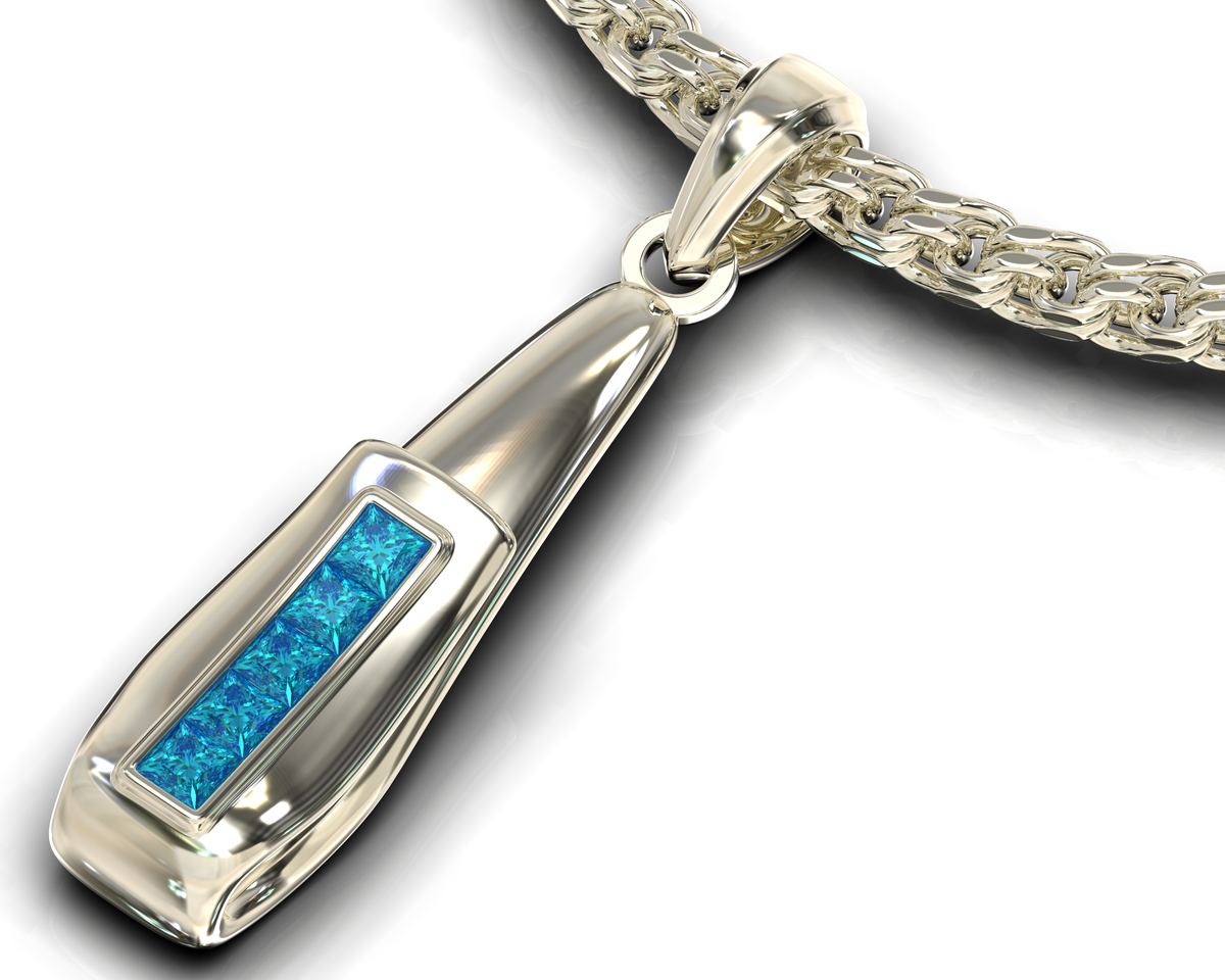Alexander Pendant - Blue Diamond pendant in 14K White Gold, handcrafted by VIDAR Jewelry