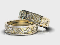 Two-Tone Gold His & His Matching Wedding Bands – Geometric Design