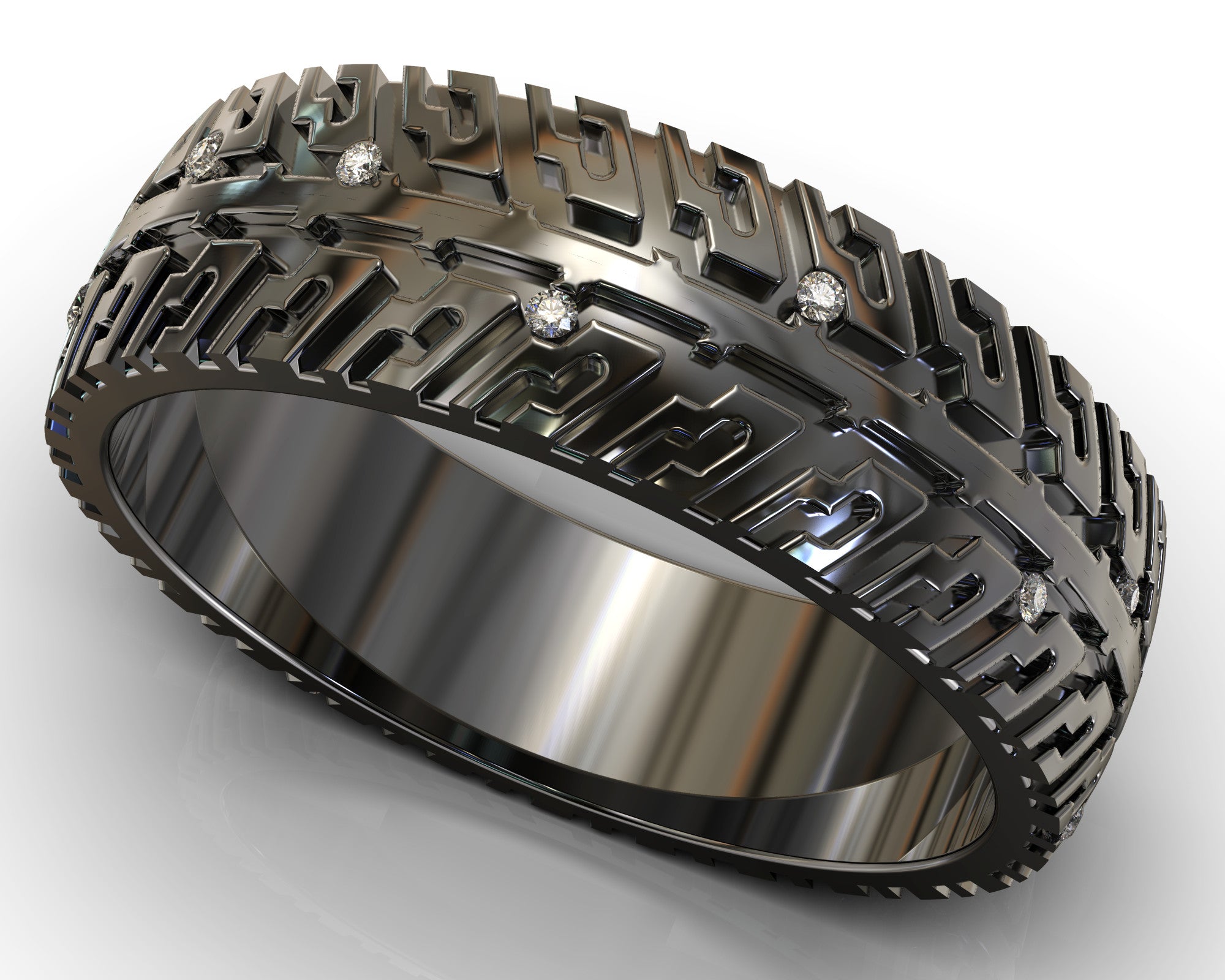 Black Gold Men's Diamonds Black Gold Tire Tread Wedding Ring-Unique Ring Design