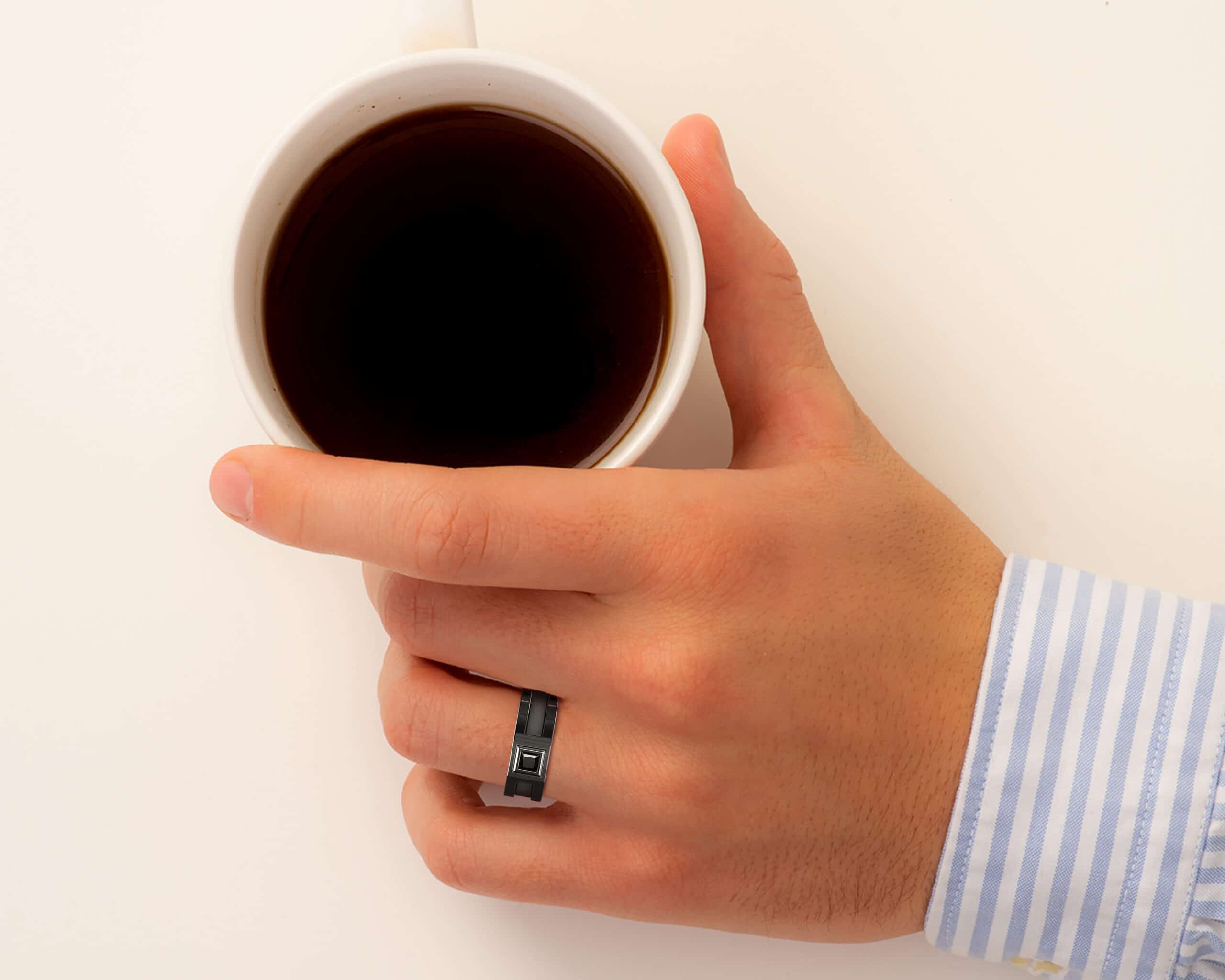 Men's Black Gold Black Diamond Wedding Band - Groove Band