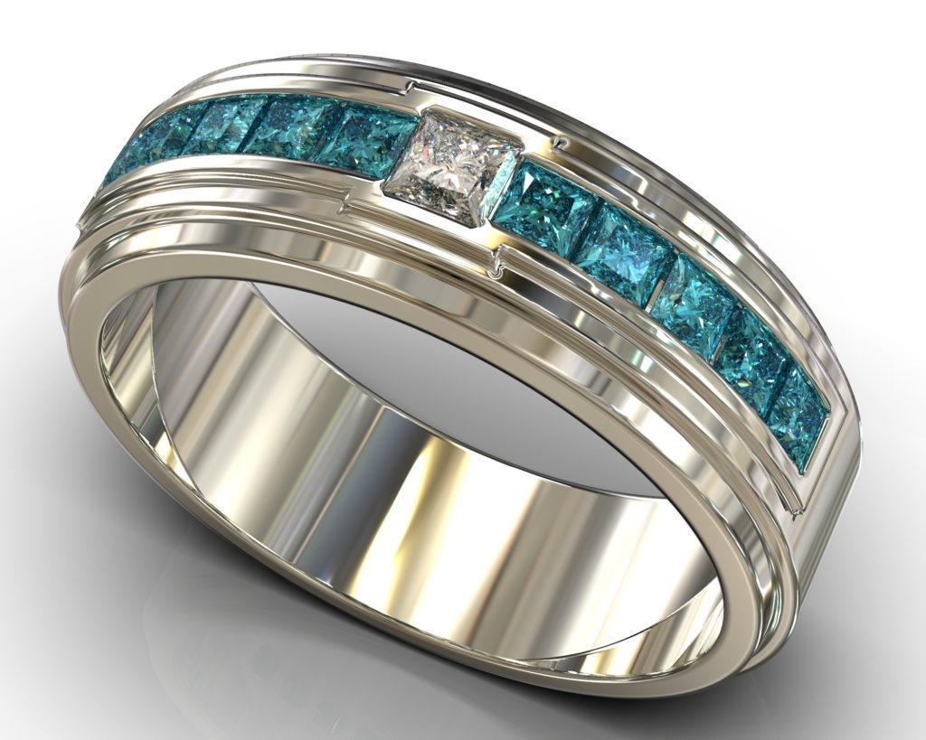 Blue Diamond & Diamond Wedding Band For Men – Gold