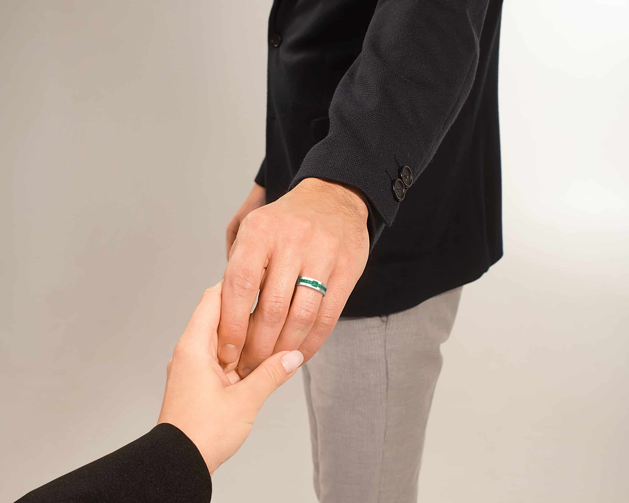 Square Emerald White Gold Wedding Band For Men - Channel Ring