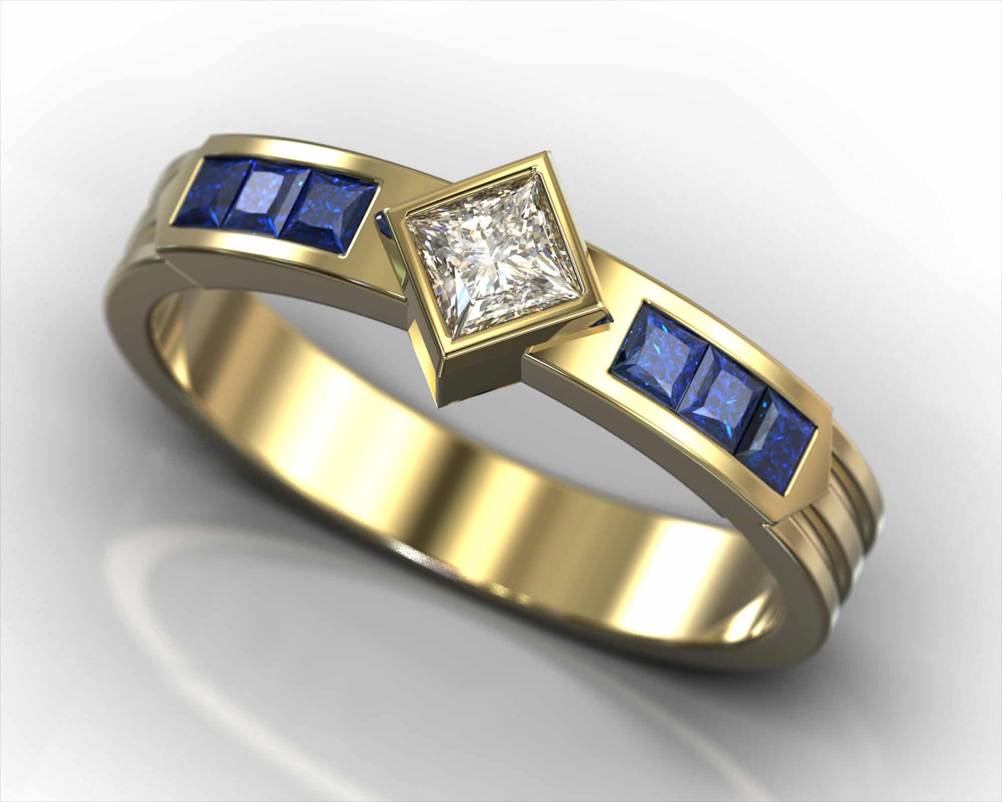 Sapphire and Diamond Ring in Handmade Gold