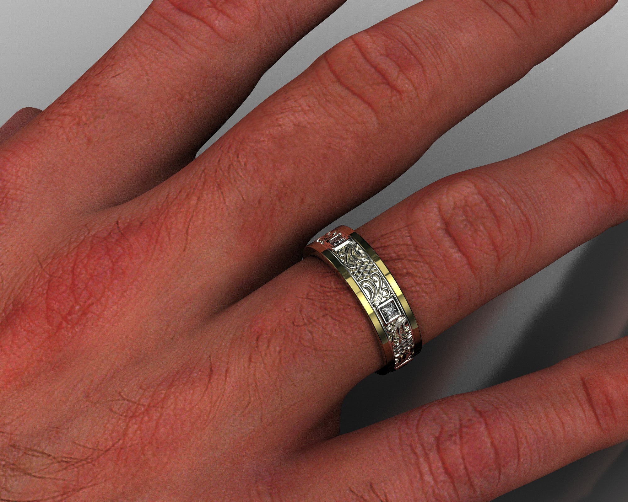 Two Tone Gold Diamond Matching Wedding Bands - Princess Gem – view 3