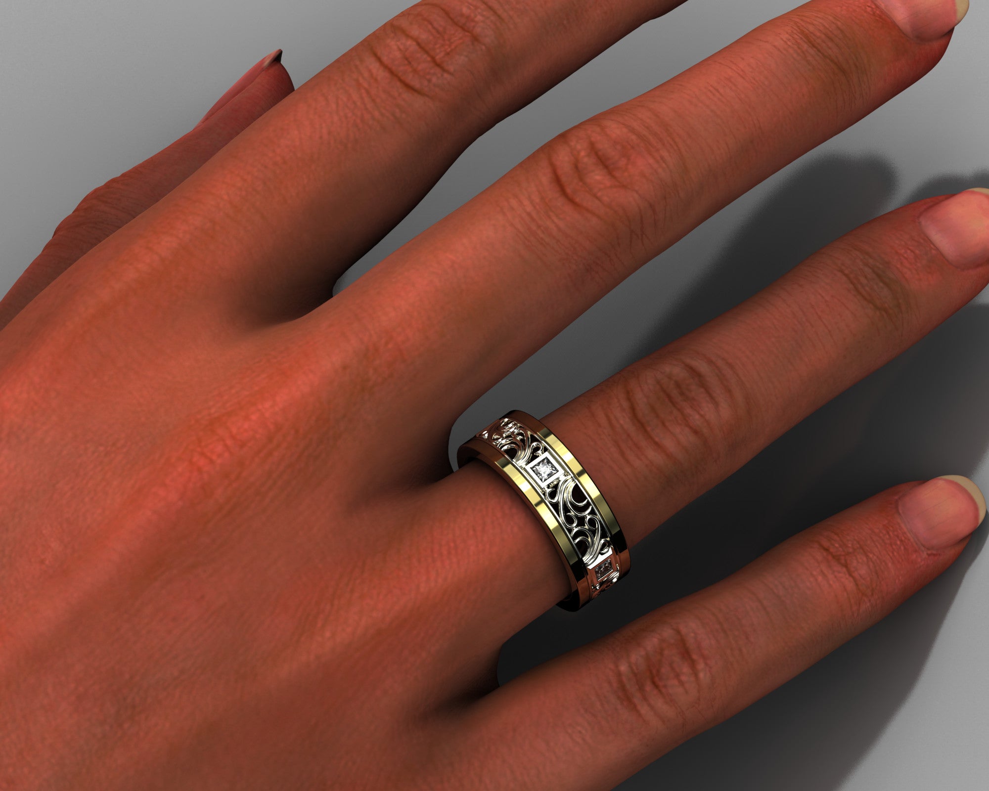 Two Tone Gold Diamond Matching Wedding Bands - Princess Gem – view 4