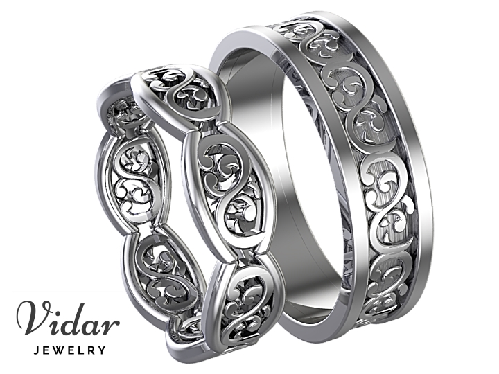 His And Hers Gold Wedding Band Set - Unique Leaf Design | Vidar Jewelry ...