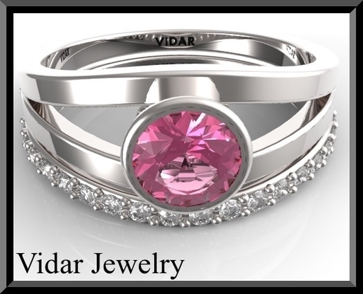 Diamond & Pink Sapphire Engagement Ring Wedding Set