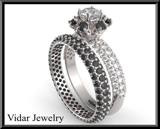 Black And White Diamond Wedding Ring Set